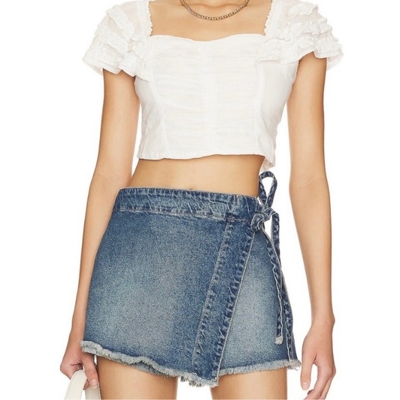 Free People White Smocked Cotton Crop Top Large - Picture 2 of 8